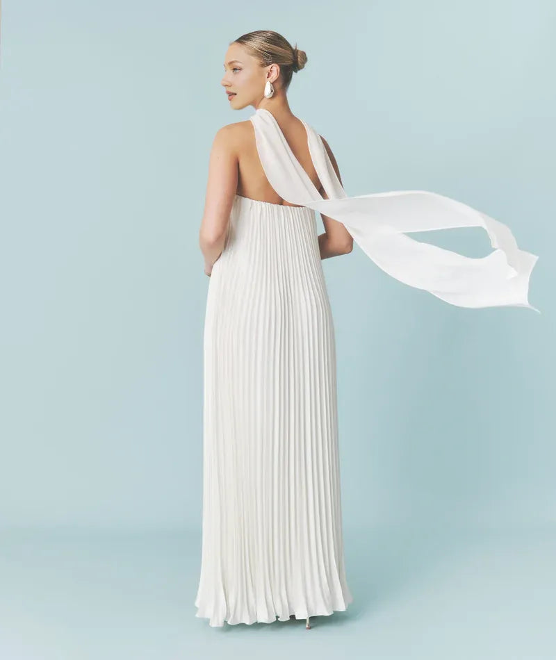 Dress Fashion Strapless Pleated Bandeau Maxi Dress A-Line Solid Color Sleeveless Wedding Dress