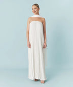Dress Fashion Strapless Pleated Bandeau Maxi Dress A-Line Solid Color Sleeveless Wedding Dress