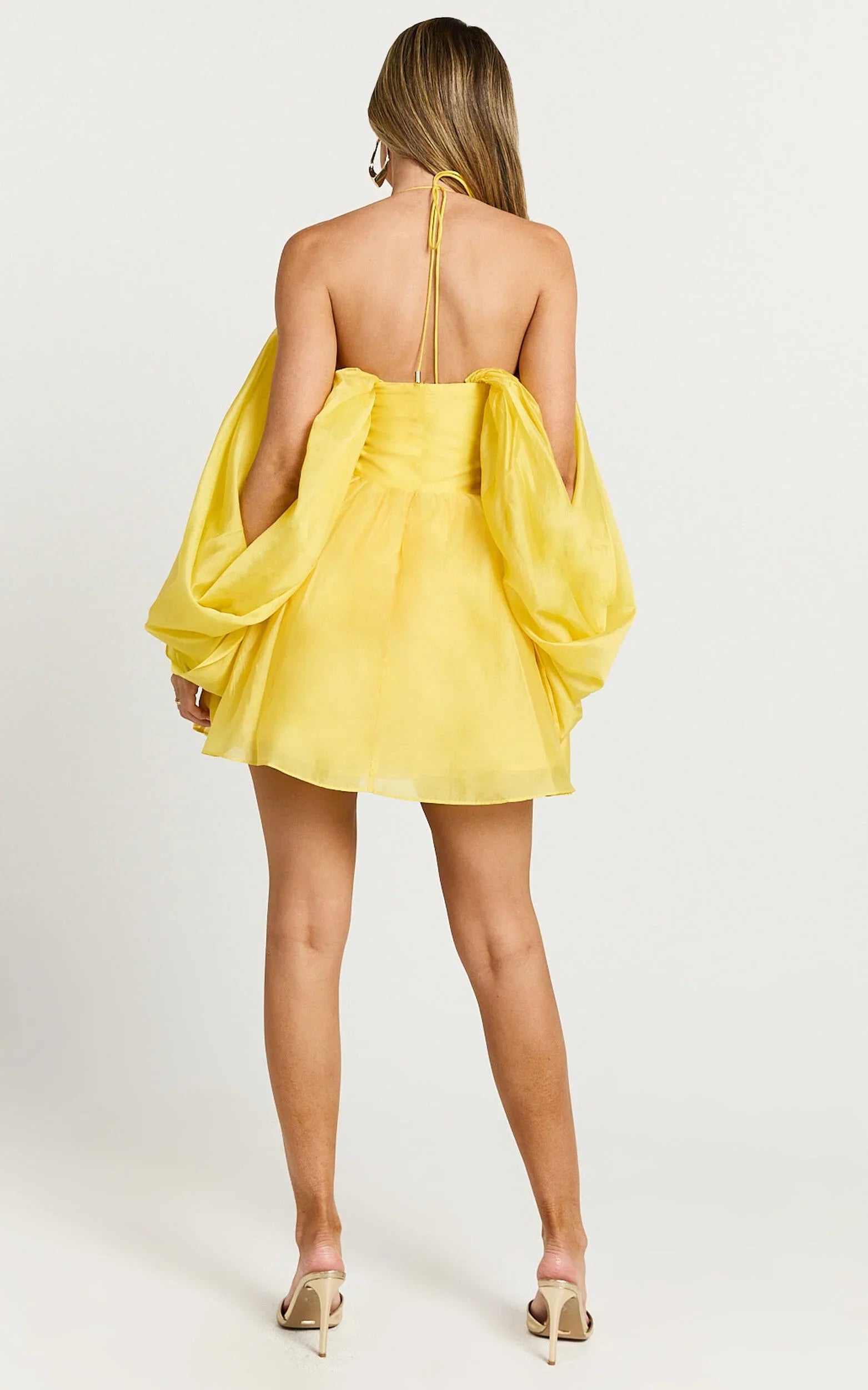 Yellow Dress Fashion Sweetheart Off Shoulder Mini Dress A-Line Long Sleeve Backless Homecoming Dress
