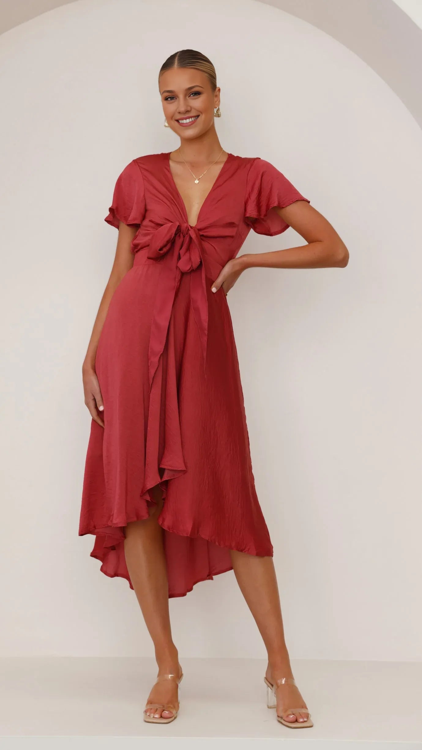 Black Dress Fashion V Neck Midi Dress A-Line Sleeveless Solid Color High Low Prom Dress