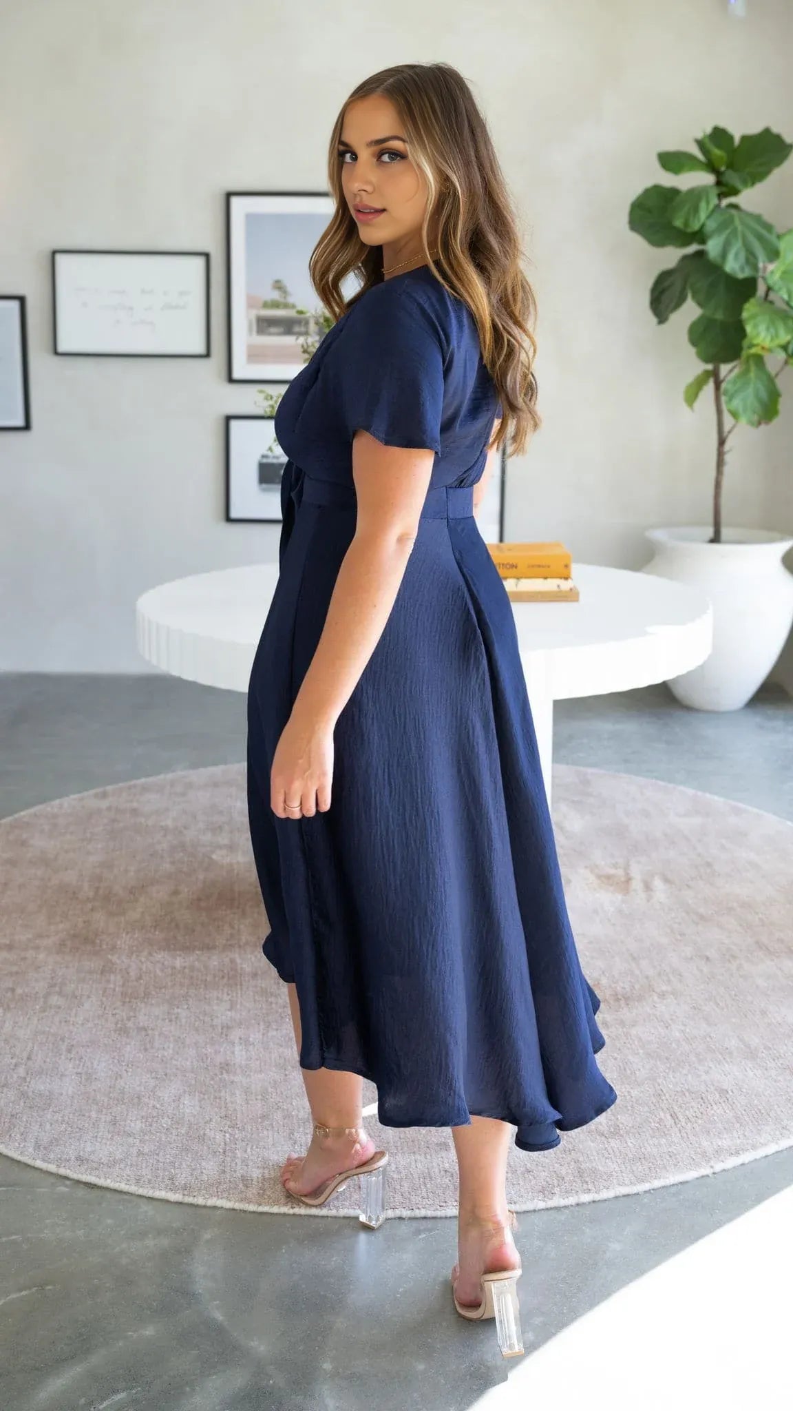 Black Dress Fashion V Neck Midi Dress A-Line Sleeveless Solid Color High Low Prom Dress