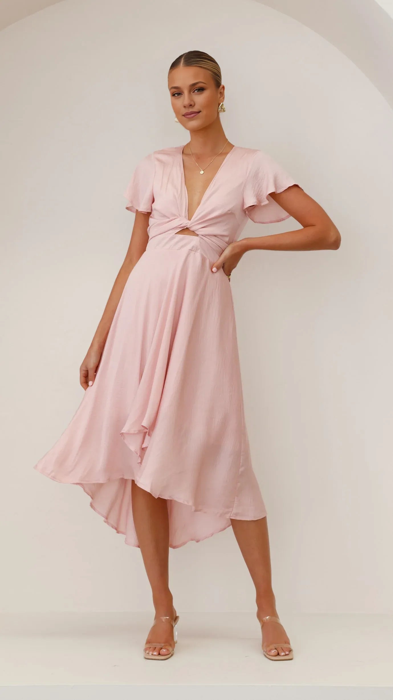 Black Dress Fashion V Neck Midi Dress A-Line Sleeveless Solid Color High Low Prom Dress