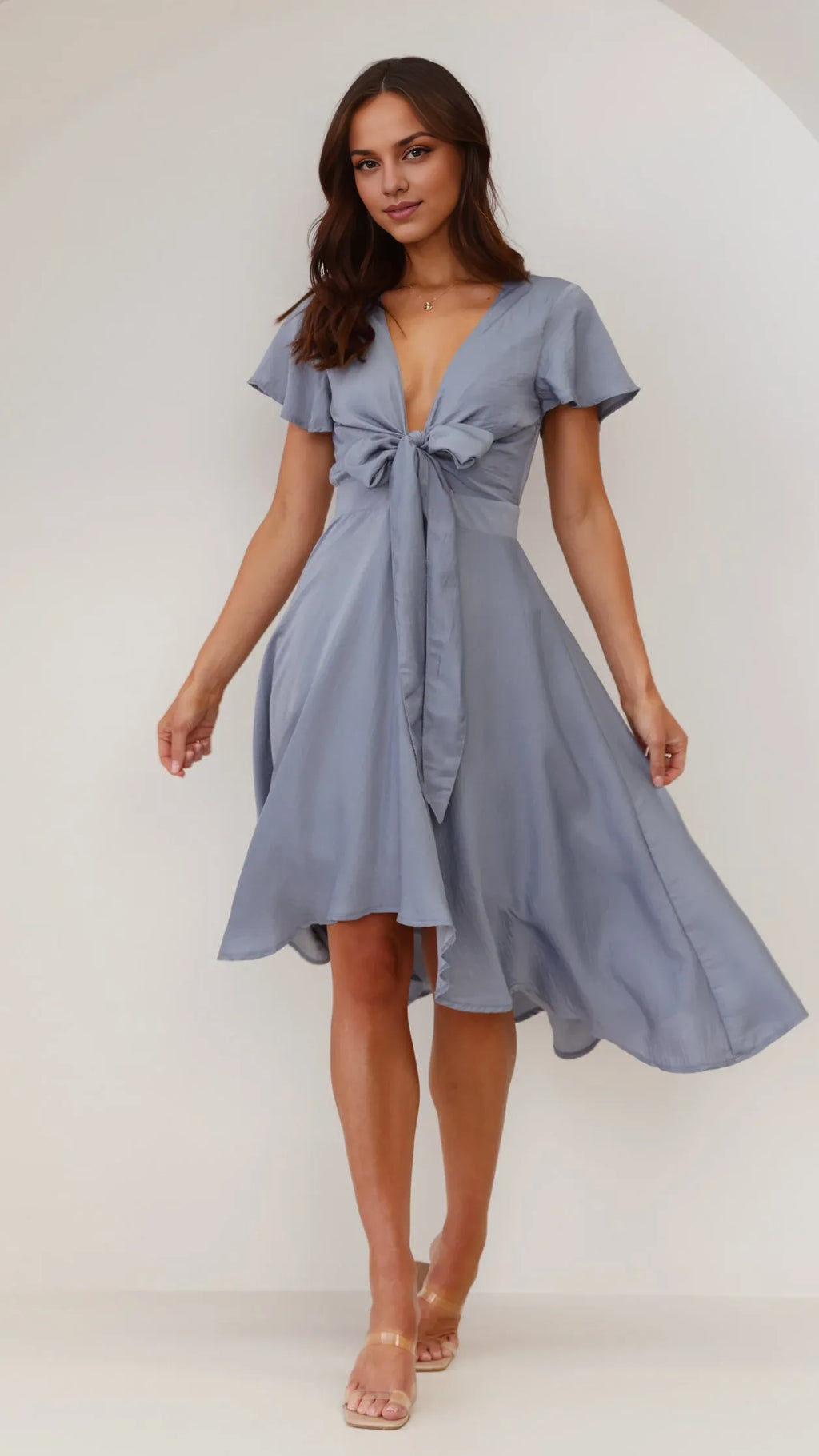 Black Dress Fashion V Neck Midi Dress A-Line Sleeveless Solid Color High Low Prom Dress