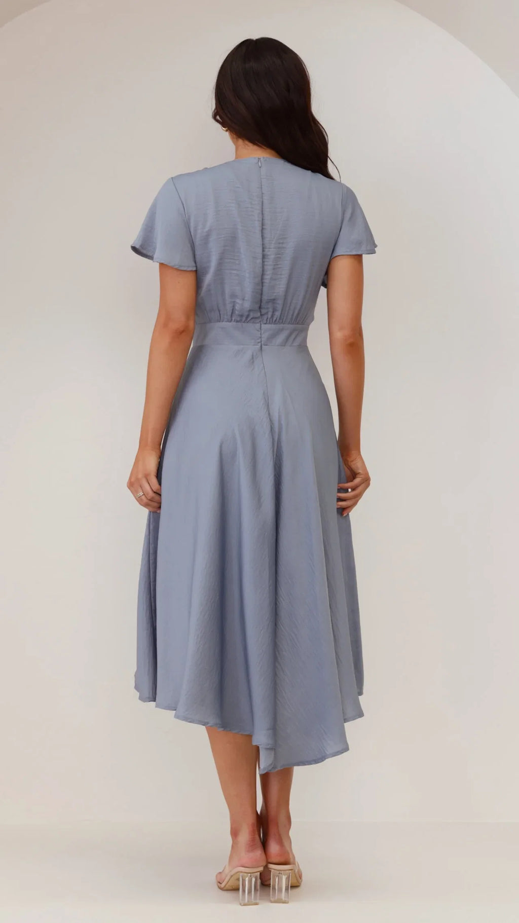 Black Dress Fashion V Neck Midi Dress A-Line Sleeveless Solid Color High Low Prom Dress