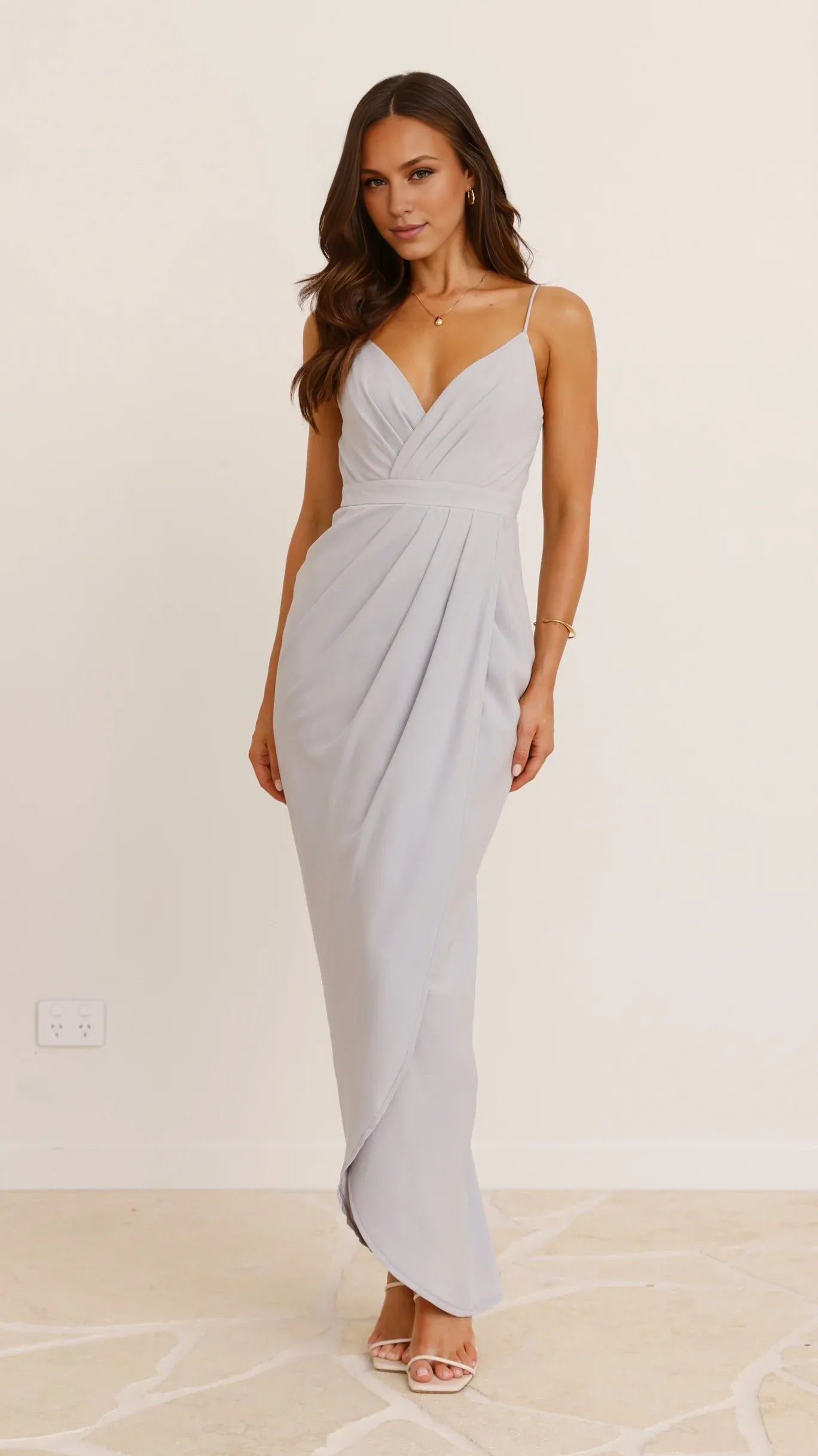 Yellow Dress Fashion V Neck Spaghetti Straps Maxi Dress Sheath Backless Solid Color Sleeveless Prom Dress