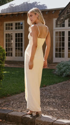 Yellow Dress Fashion V Neck Spaghetti Straps Maxi Dress Sheath Backless Solid Color Sleeveless Prom Dress