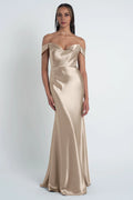 Dress Fashionable Cowl Neck Off The Shoulder Sleeve Evening Dress Bridesmaid Dress Floor-Length Sheath Prom Dress