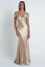 Dress Fashionable Cowl Neck Off The Shoulder Sleeve Evening Dress Bridesmaid Dress Floor-Length Sheath Prom Dress