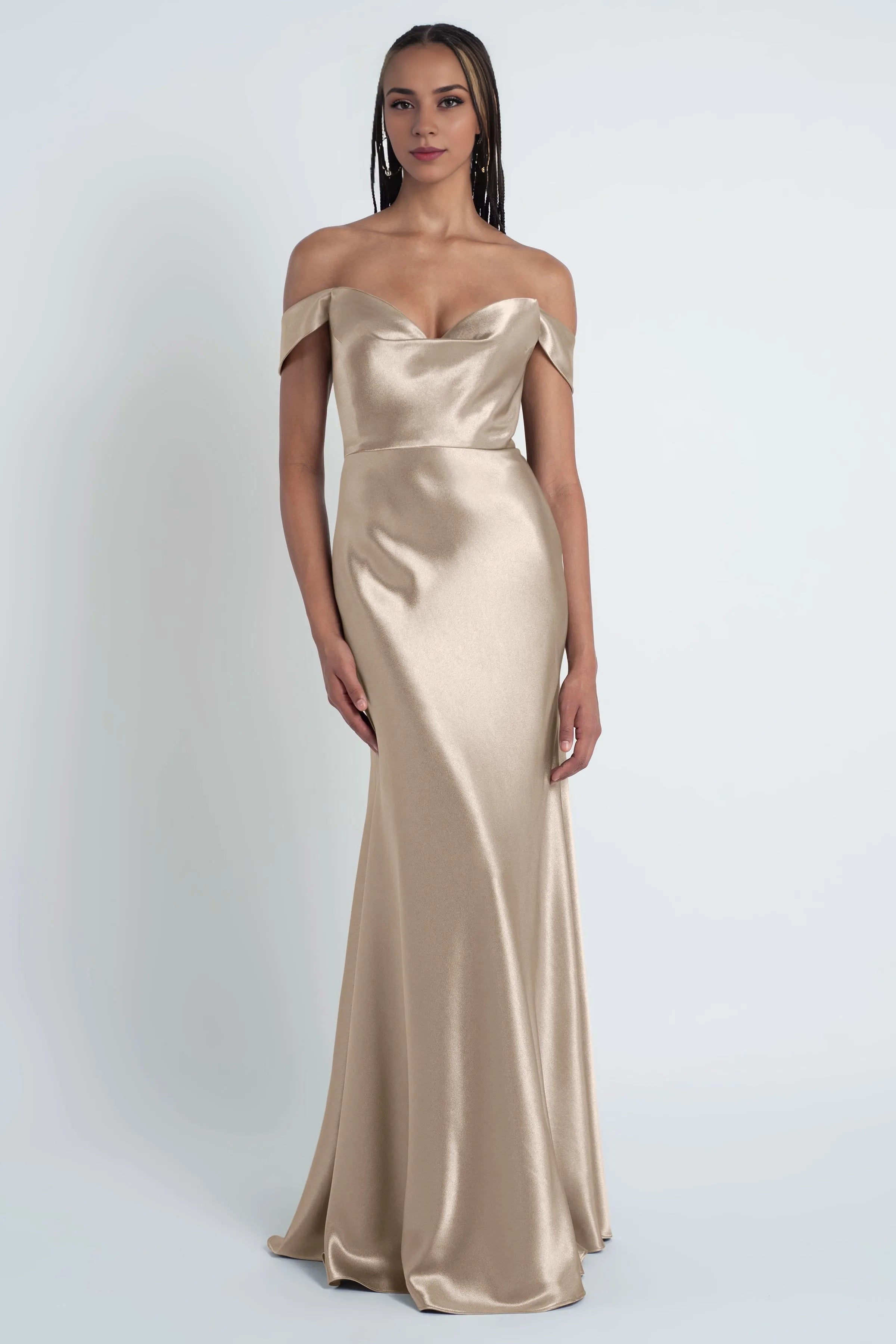Dress Fashionable Cowl Neck Off The Shoulder Sleeve Evening Dress Bridesmaid Dress Floor-Length Sheath Prom Dress