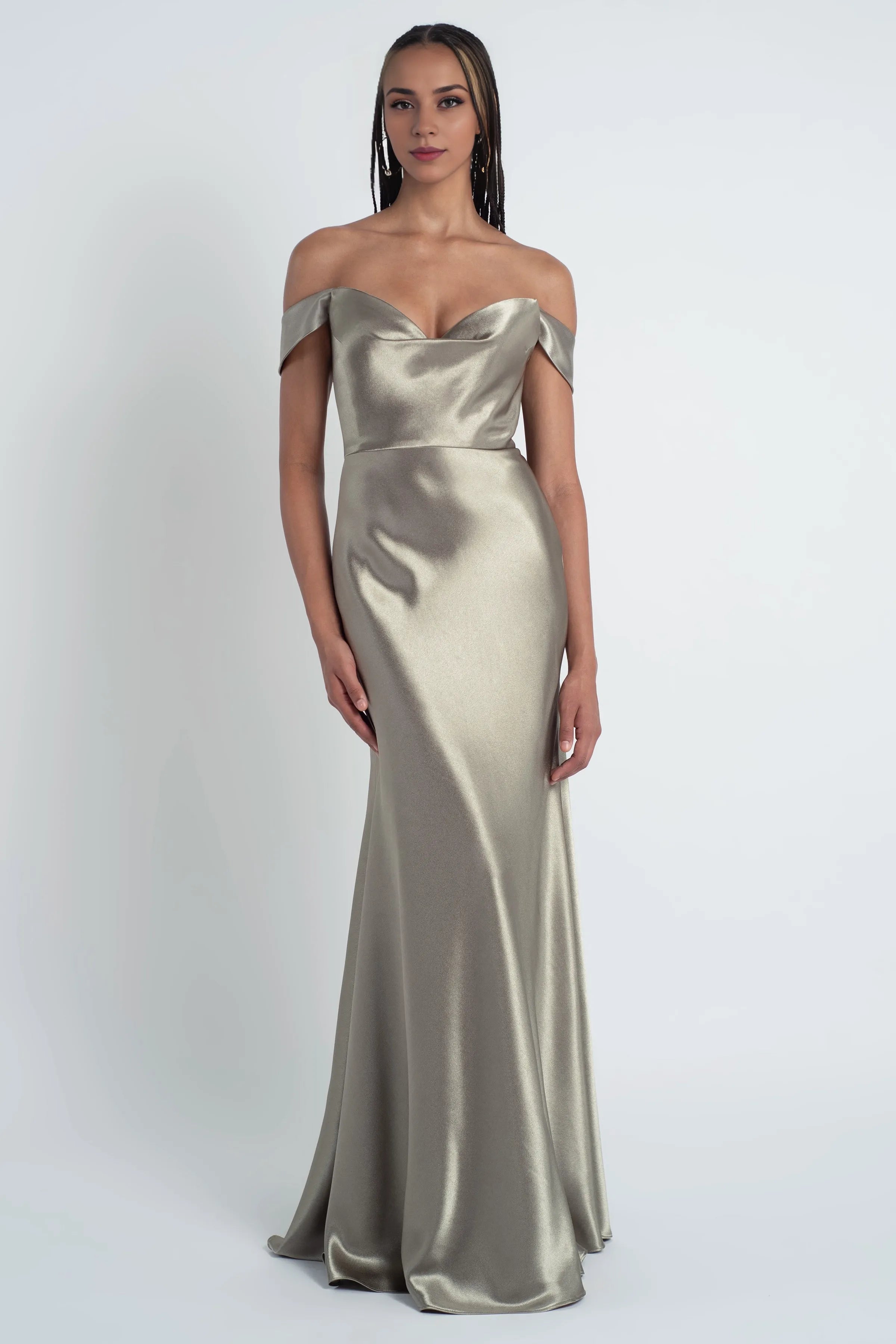 Dress Fashionable Cowl Neck Off The Shoulder Sleeve Evening Dress Bridesmaid Dress Floor-Length Sheath Prom Dress