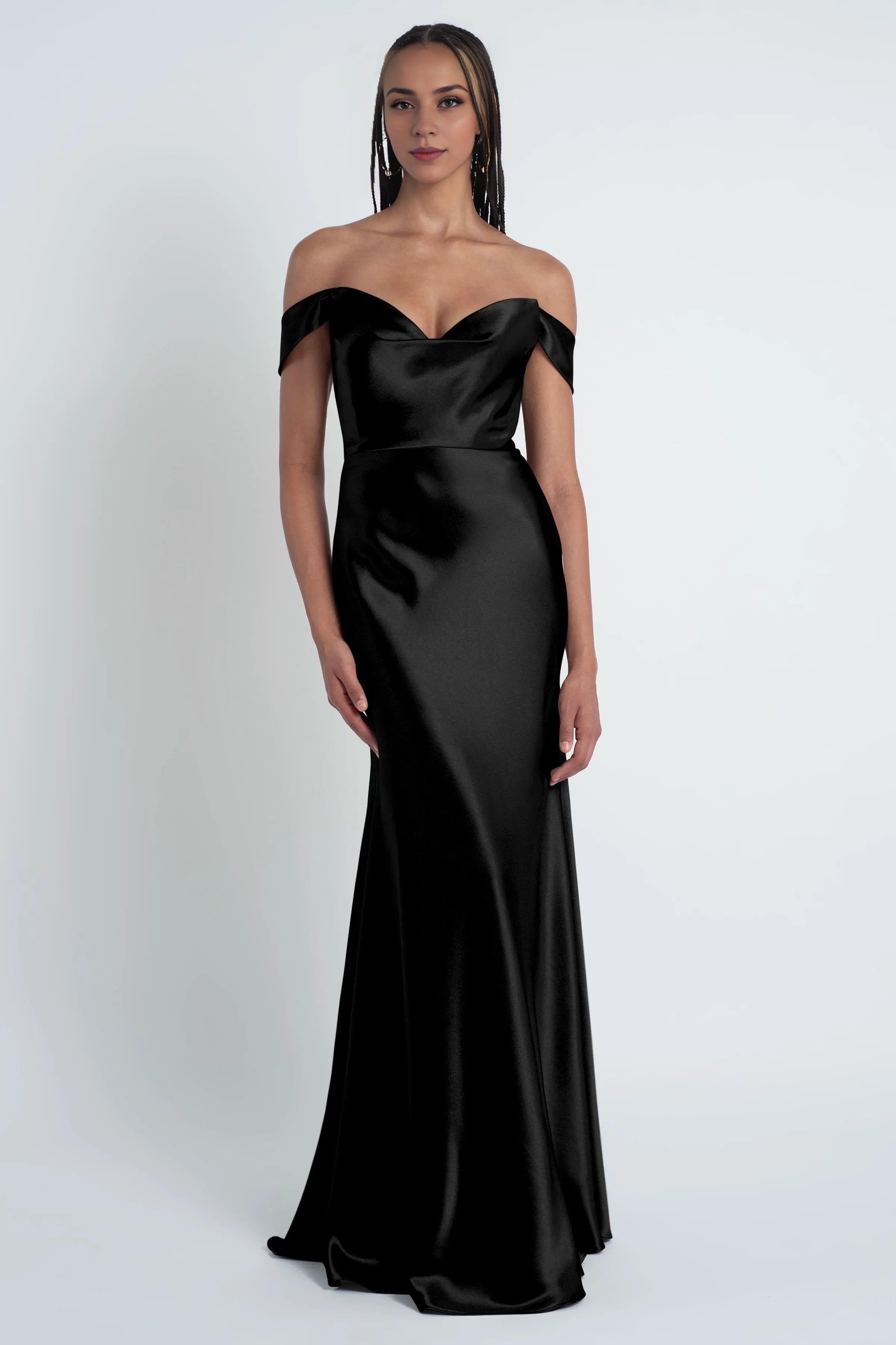 Dress Fashionable Cowl Neck Off The Shoulder Sleeve Evening Dress Bridesmaid Dress Floor-Length Sheath Prom Dress