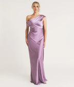 Dress Fashionable One Shoulder Drape Detail Bridesmaid Dress Maxi Dress Solid Color Orchid Sleeveless Prom Dress