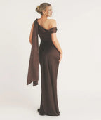 Dress Fashionable One Shoulder Drape Detail Bridesmaid Dress Maxi Dress Solid Color Orchid Sleeveless Prom Dress