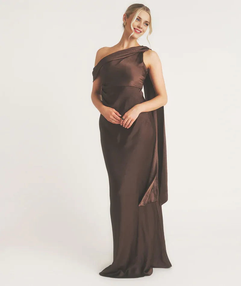 Dress Fashionable One Shoulder Drape Detail Bridesmaid Dress Maxi Dress Solid Color Orchid Sleeveless Prom Dress