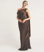Dress Fashionable One Shoulder Drape Detail Bridesmaid Dress Maxi Dress Solid Color Orchid Sleeveless Prom Dress