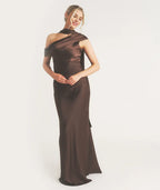 Dress Fashionable One Shoulder Drape Detail Bridesmaid Dress Maxi Dress Solid Color Orchid Sleeveless Prom Dress