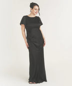 Black Dress Flutter Sleeve Tie Back Bridesmaid Dress Pleated Solid Color Fashion Column Prom Dress