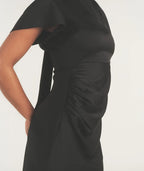 Black Dress Flutter Sleeve Tie Back Bridesmaid Dress Pleated Solid Color Fashion Column Prom Dress