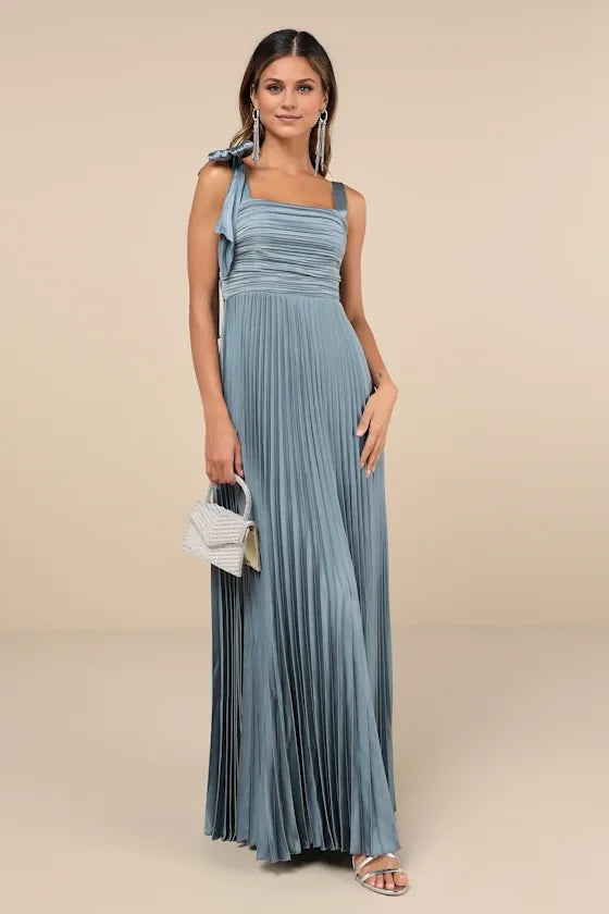 Dress Gorgeous Pleated Sleeveless Bow Maxi Dress Evening Dress A-line Sleeveless Square Neck Prom Dress