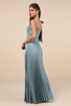 Dress Gorgeous Pleated Sleeveless Bow Maxi Dress Evening Dress A-line Sleeveless Square Neck Prom Dress