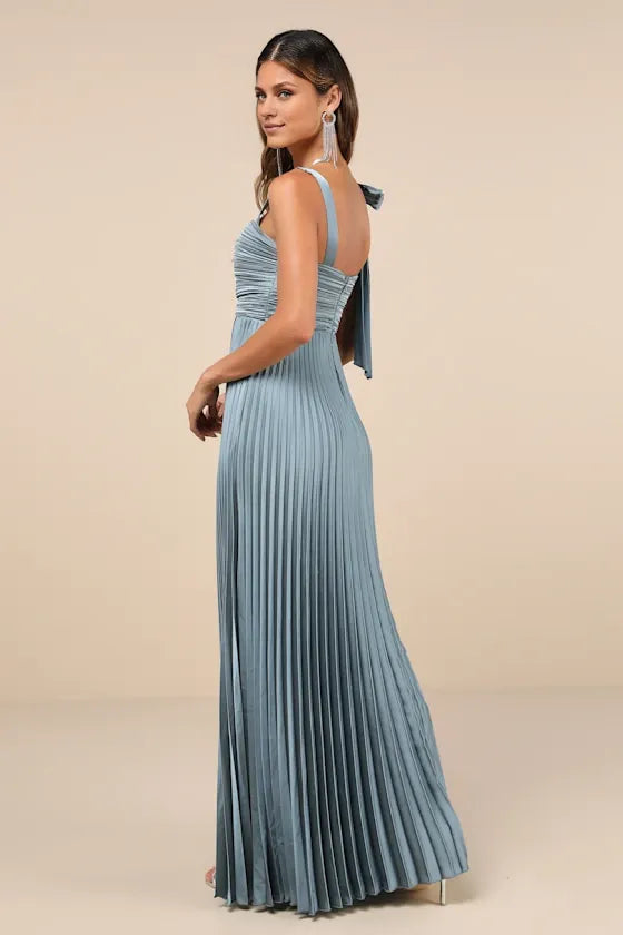 Dress Gorgeous Pleated Sleeveless Bow Maxi Dress Evening Dress A-line Sleeveless Square Neck Prom Dress