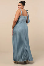 Dress Gorgeous Pleated Sleeveless Bow Maxi Dress Evening Dress A-line Sleeveless Square Neck Prom Dress