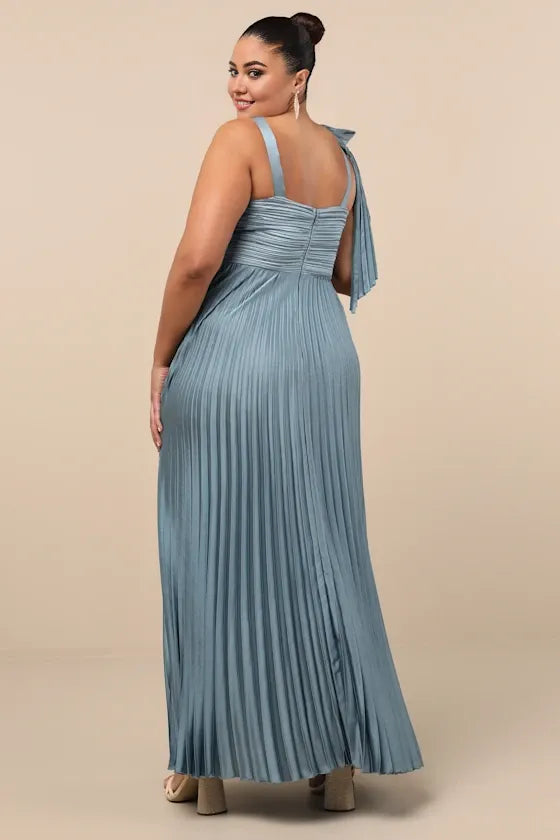 Dress Gorgeous Pleated Sleeveless Bow Maxi Dress Evening Dress A-line Sleeveless Square Neck Prom Dress