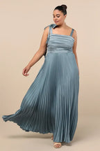Dress Gorgeous Pleated Sleeveless Bow Maxi Dress Evening Dress A-line Sleeveless Square Neck Prom Dress