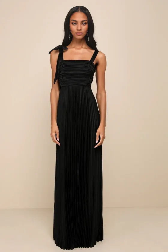Dress Gorgeous Pleated Sleeveless Bow Maxi Dress Evening Dress A-line Sleeveless Square Neck Prom Dress
