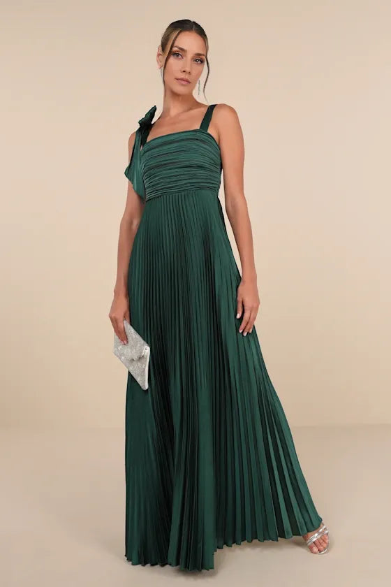 Dress Gorgeous Pleated Sleeveless Bow Maxi Dress Evening Dress A-line Sleeveless Square Neck Prom Dress