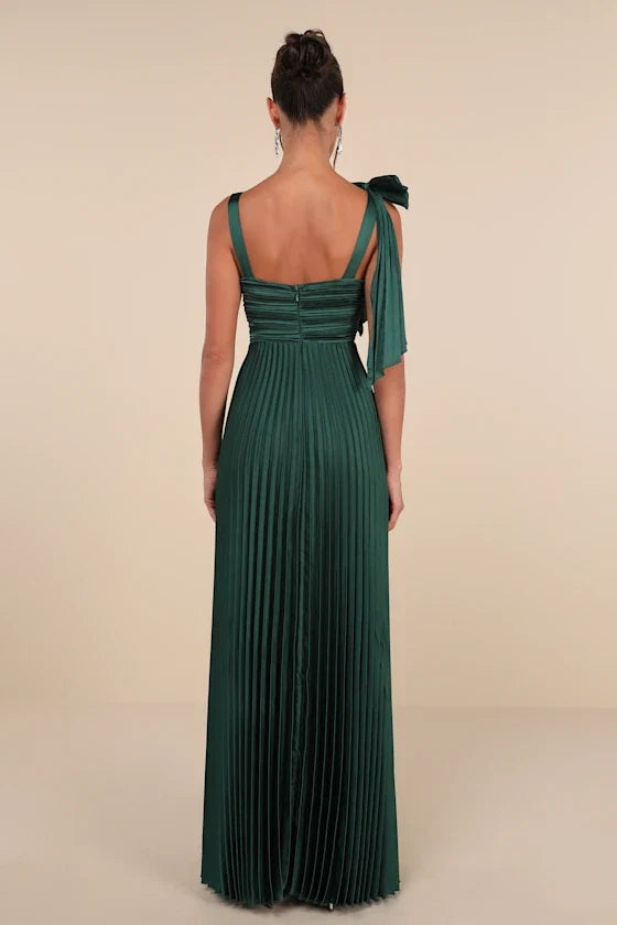 Dress Gorgeous Pleated Sleeveless Bow Maxi Dress Evening Dress A-line Sleeveless Square Neck Prom Dress