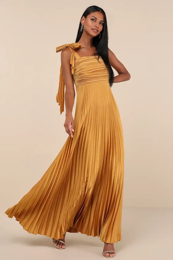 Dress Gorgeous Pleated Sleeveless Bow Maxi Dress Evening Dress A-line Sleeveless Square Neck Prom Dress