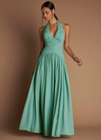 Dress Halter Elegant Maxi Dress Sleeveless A-line Pleated Prom Dress With Flutter Scarf