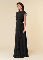 Black Dress High Neck Pleated A-Line Plus Size Mother Of The Bride Evening Dress Classic Sleeveless Cascading Ruffles Mother Of The Groom Dresses