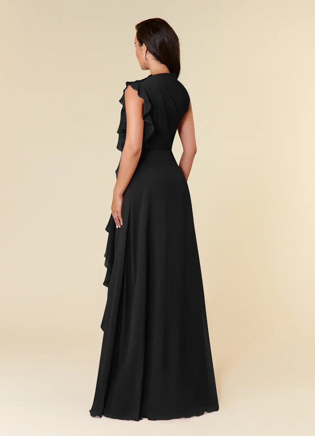 Black Dress High Neck Pleated A-Line Plus Size Mother Of The Bride Evening Dress Classic Sleeveless Cascading Ruffles Mother Of The Groom Dresses