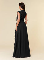 Black Dress High Neck Pleated A-Line Plus Size Mother Of The Bride Evening Dress Classic Sleeveless Cascading Ruffles Mother Of The Groom Dresses