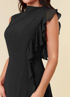 Black Dress High Neck Pleated A-Line Plus Size Mother Of The Bride Evening Dress Classic Sleeveless Cascading Ruffles Mother Of The Groom Dresses
