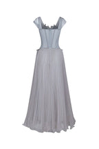Grey Dress Light A-line Corset Waist Ankle Length Maxi Dress Sleeveless Elegant Pleated Backless Prom Dress