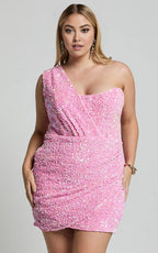 Pink Dress Luxury One Shoulder Faux Wrap Mini Dress A-Line Sleeveless Backless Homecoming Dress