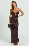 Wine Dress Luxury Plunge Neck Sheer Slip Maxi Dress Sheath Column Sleeveless Backless Evening Dress