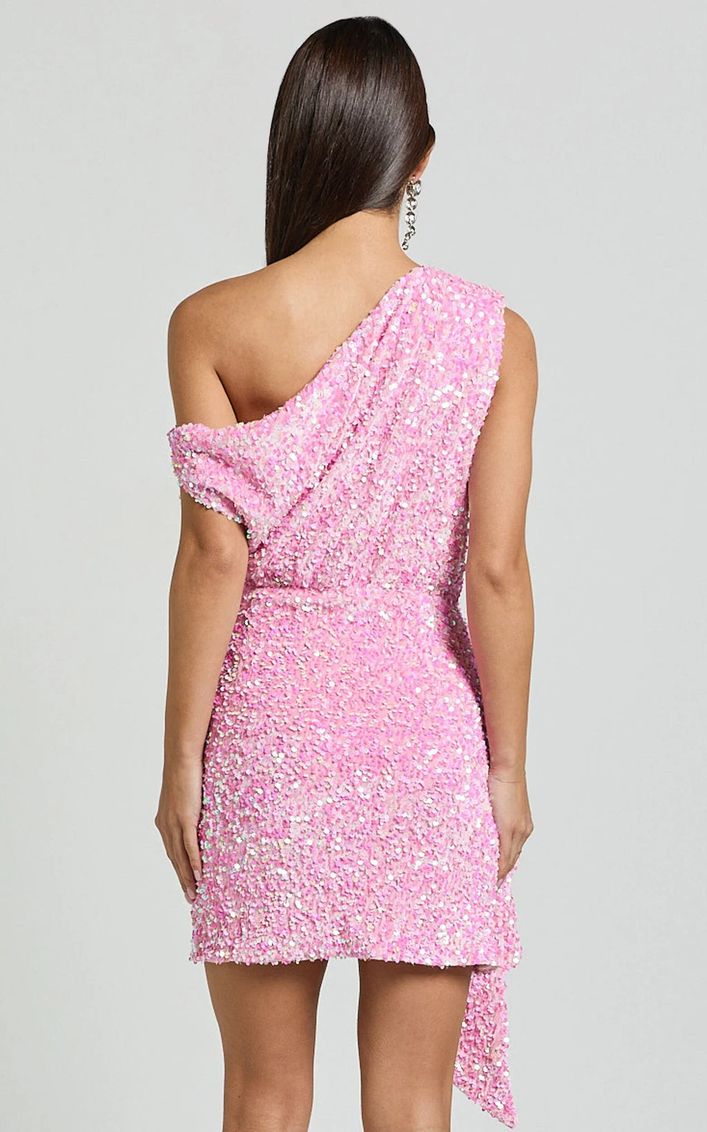 Pink Dress Luxury Drape One Shoulder Mini Dress A-Line Sleeveless Backless Cold Shoulder Homecoming Dress