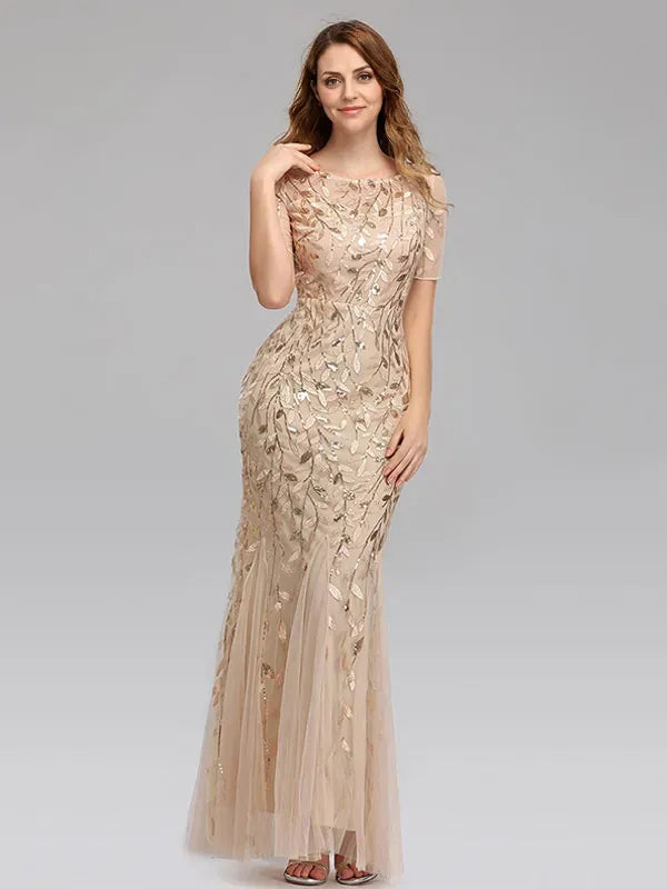 Dress Mermaid Prom Dresses Short Sleeves Birthday Semi Formal Maxi Dress