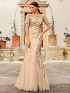 Dress Mermaid Prom Dresses Short Sleeves Birthday Semi Formal Maxi Dress