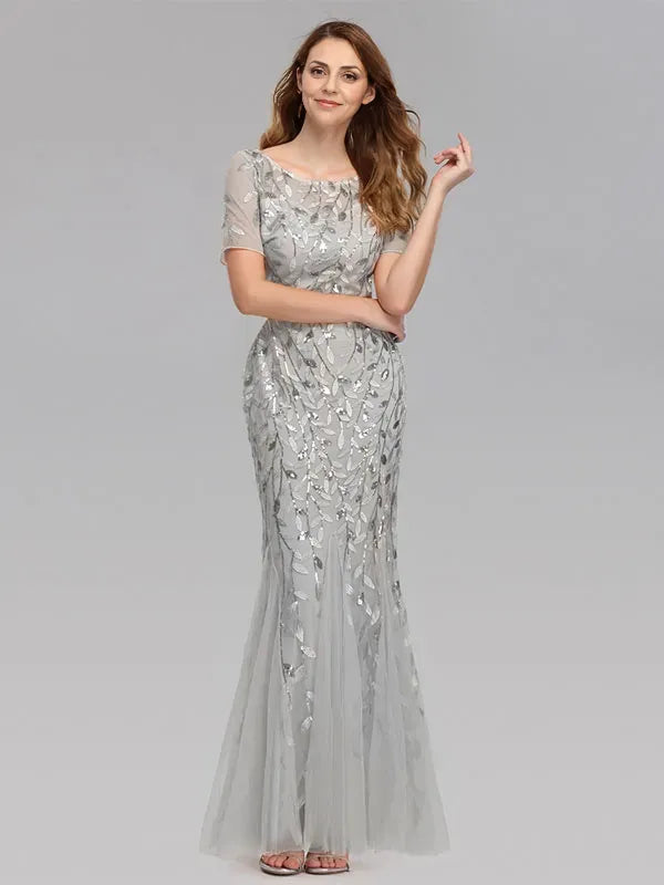 Dress Mermaid Prom Dresses Short Sleeves Birthday Semi Formal Maxi Dress