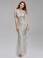 Dress Mermaid Prom Dresses Short Sleeves Birthday Semi Formal Maxi Dress
