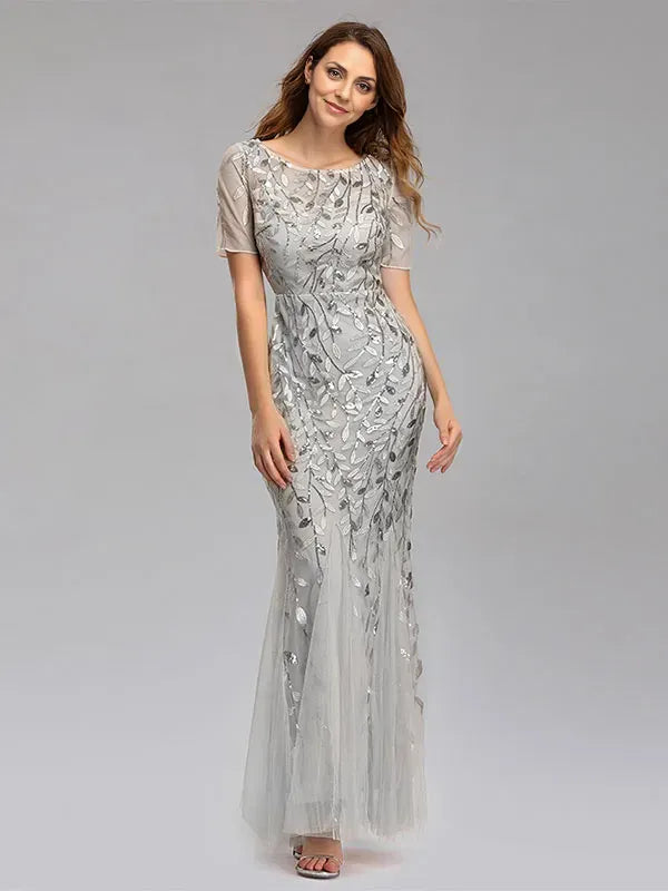 Dress Mermaid Prom Dresses Short Sleeves Birthday Semi Formal Maxi Dress