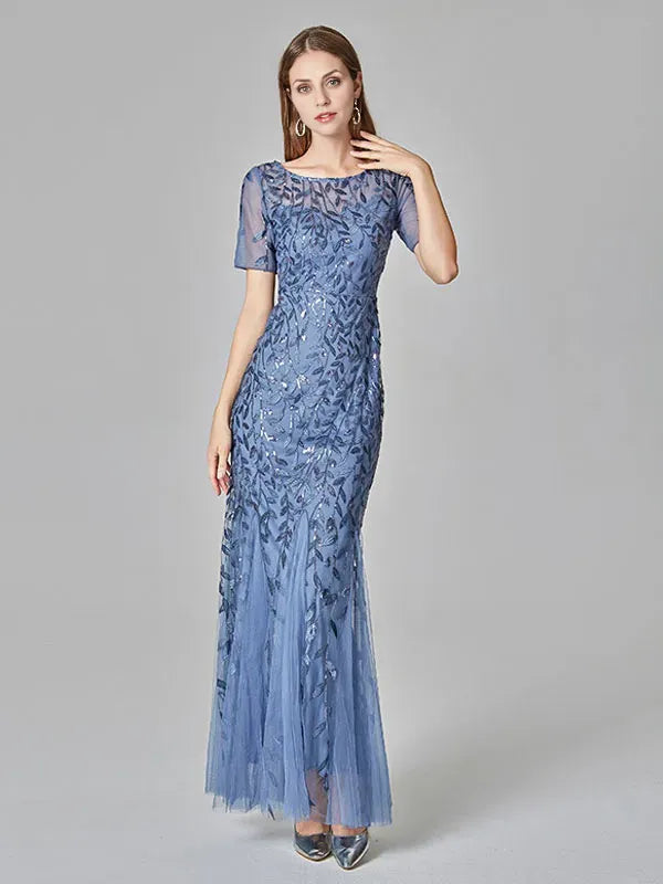 Dress Mermaid Prom Dresses Short Sleeves Birthday Semi Formal Maxi Dress