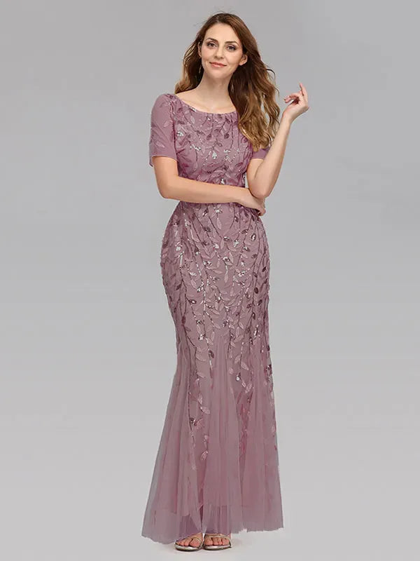 Dress Mermaid Prom Dresses Short Sleeves Birthday Semi Formal Maxi Dress