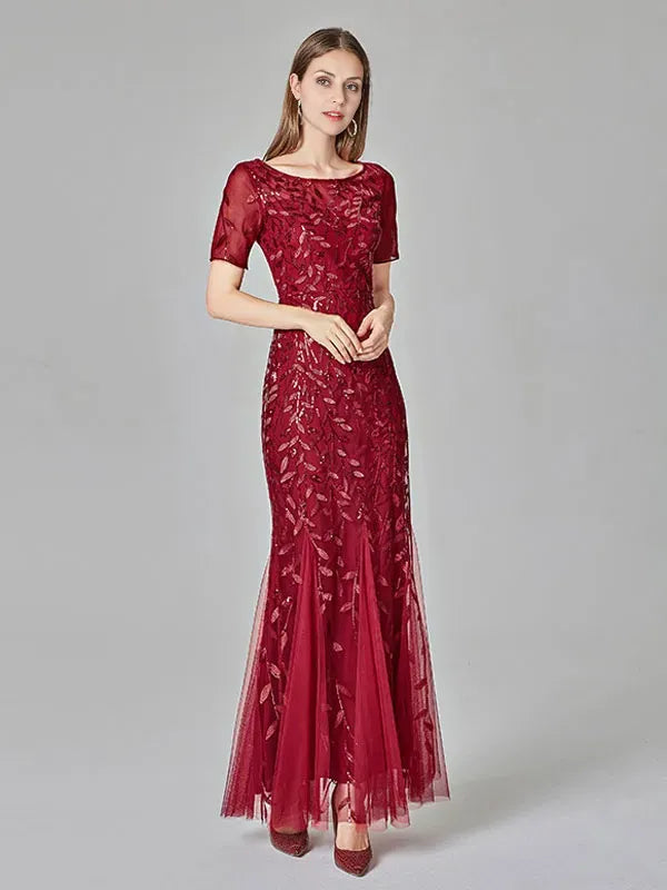 Dress Mermaid Prom Dresses Short Sleeves Birthday Semi Formal Maxi Dress