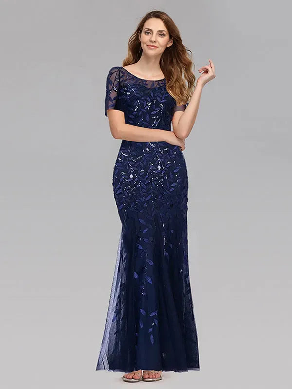 Dress Mermaid Prom Dresses Short Sleeves Birthday Semi Formal Maxi Dress